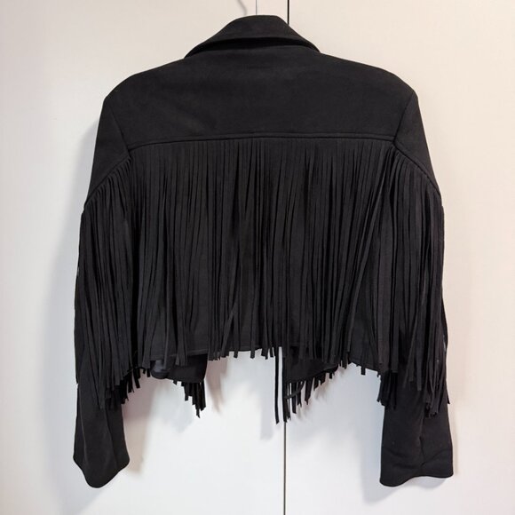 Saints & Hearts Faux Suede Festival Fringe Jacket – Black Cropped Western - Picture 2 of 6
